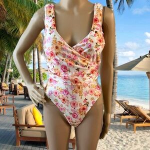 Italian Surplice Floral One Piece Swimsuit NWT